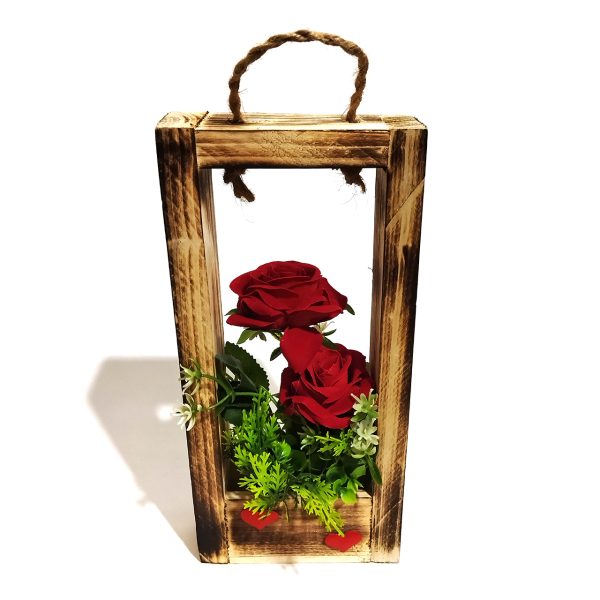 باکس گل مصنوعی چوبی مدل گل رز کد 190