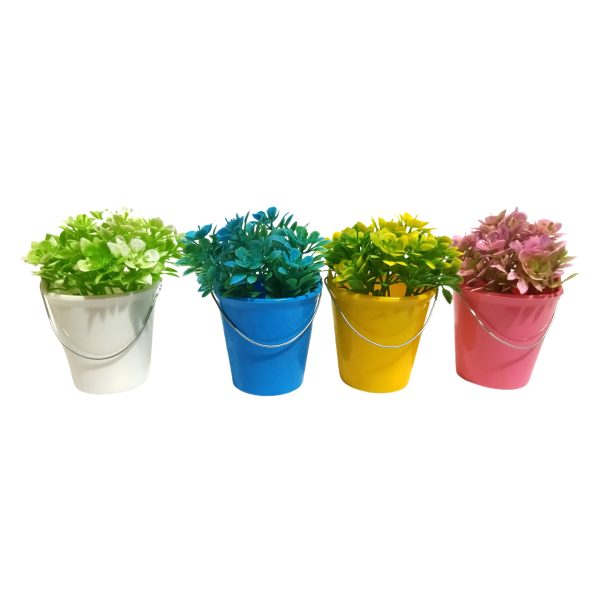 گلدان پلاستیکی سطلی به همراه گل مصنوعی کد 81463 مجموعه 4 عددی-فروشگاه اینترنتی دارلین