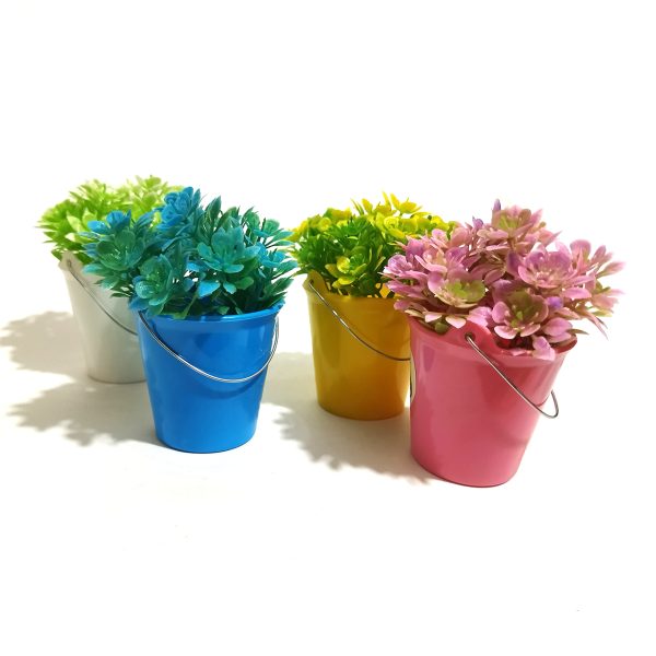 گلدان پلاستیکی سطلی به همراه گل مصنوعی کد 81463 مجموعه 4 عددی-فروشگاه اینترنتی دارلین