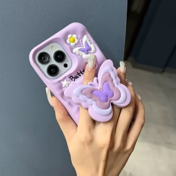قاب گوشی اپل iPhone 13/14/15 کد 2196 طرح پروانه | سیلیکونی هولدردار-طرح پروانه