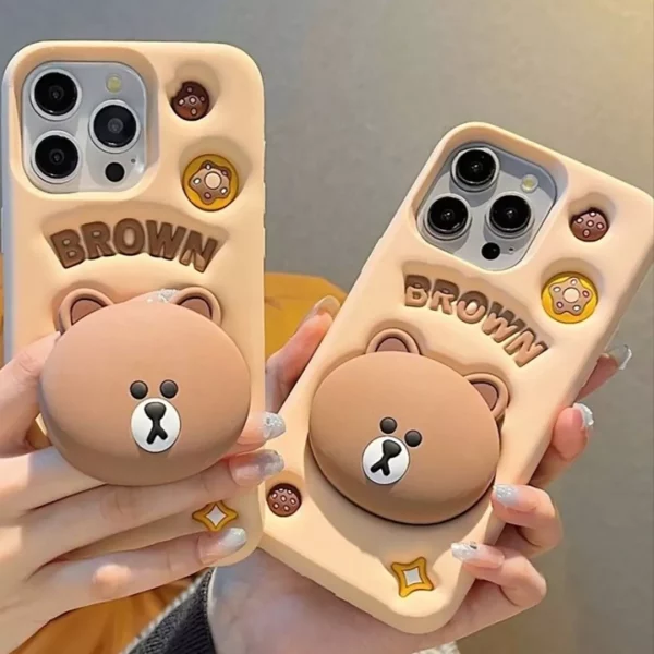 قاب گوشی اپل iPhone 13/14/15 کد 2226 طرح خرس قهوه‌ای | سیلیکونی هولدردار-طرح هپل