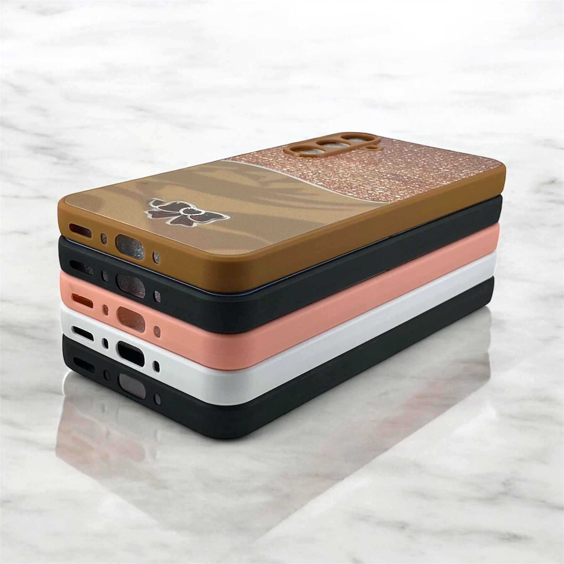 قاب گوشی طرح پاپیون در رنگ های مشکی، نقره ای، صورتی، آبی، قهوه ای