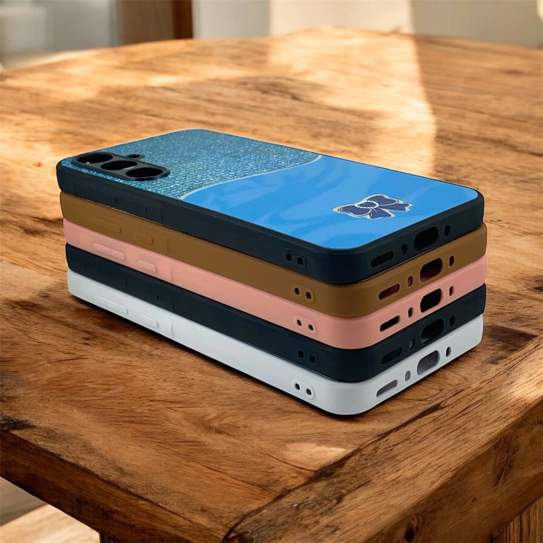 قاب گوشی طرح پاپیون در رنگ های مشکی، نقره ای، صورتی، آبی، قهوه ای